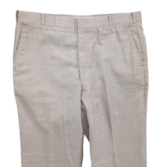 Vtg Jaymar Pants Mens Beige Light Blue Check Flat Front Slacks Size 34x32 - Picture 3 of 11